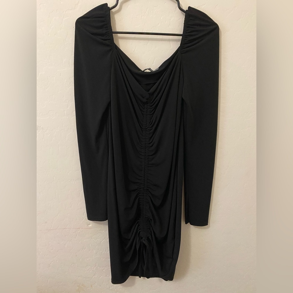 PrettyLittleThing Black Long Sleeve Ruched Dress
